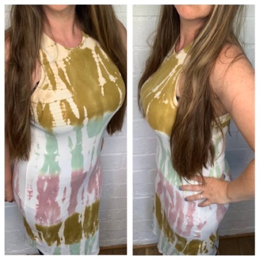 Young Fabulous & Broke Tie Dye Ribbed Knee Length Racerback Dress sz Small